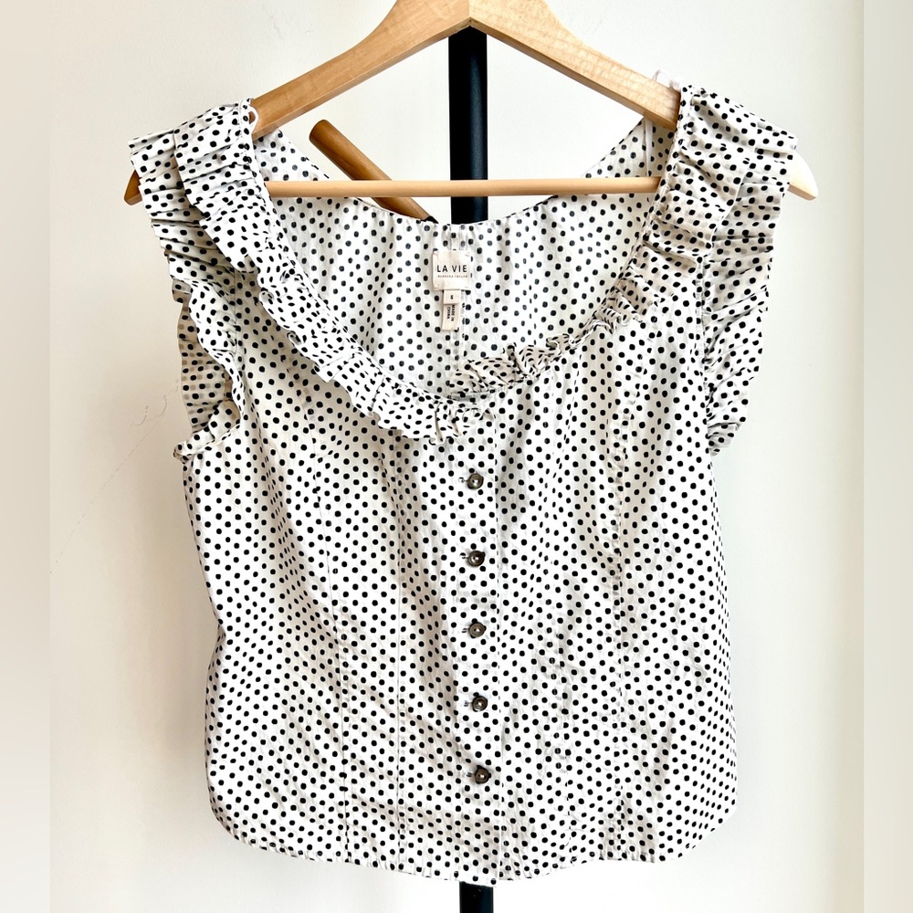 Rebecca Taylor Black and White Ruffle Blouse Small. NWOT